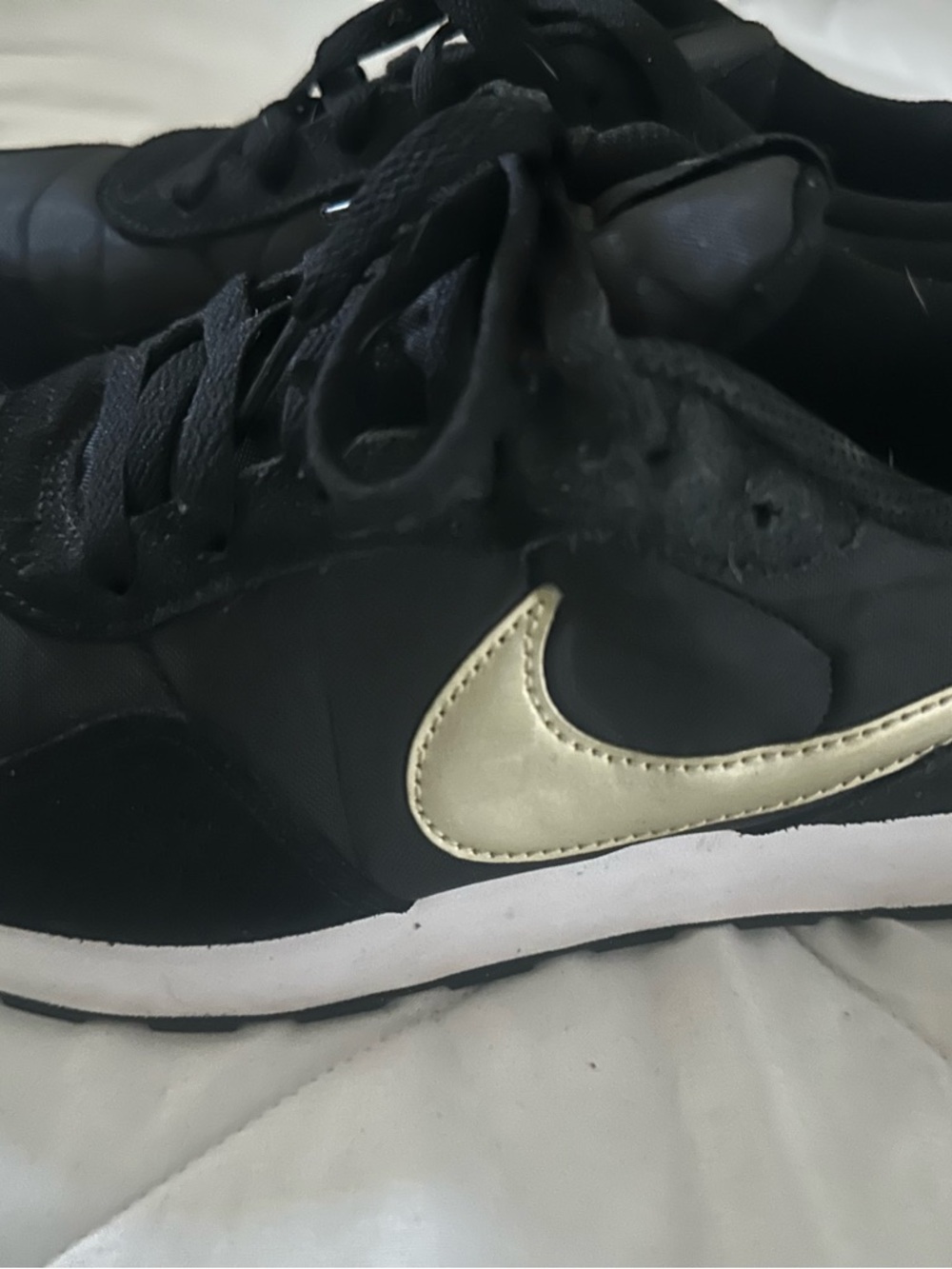 Nike Black Satin Low-Top Sneakers with Subtle Metallic Logo